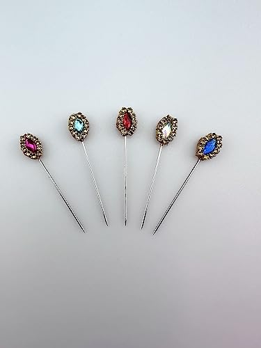 Image of MeiSie Rhinestone Hijab Fastener Set - Pack of 5 Multicolor Decorative Hijab Clips, Elegant Scarf Holders, Needle Style Brooches for Women & Girls