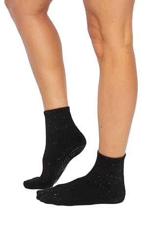 Wildfox Women's Diamond Speckle Mid-Crew Pilates Sock with Non-Slip Grip, 3-Pack, Ballerina Pink/White/Black3