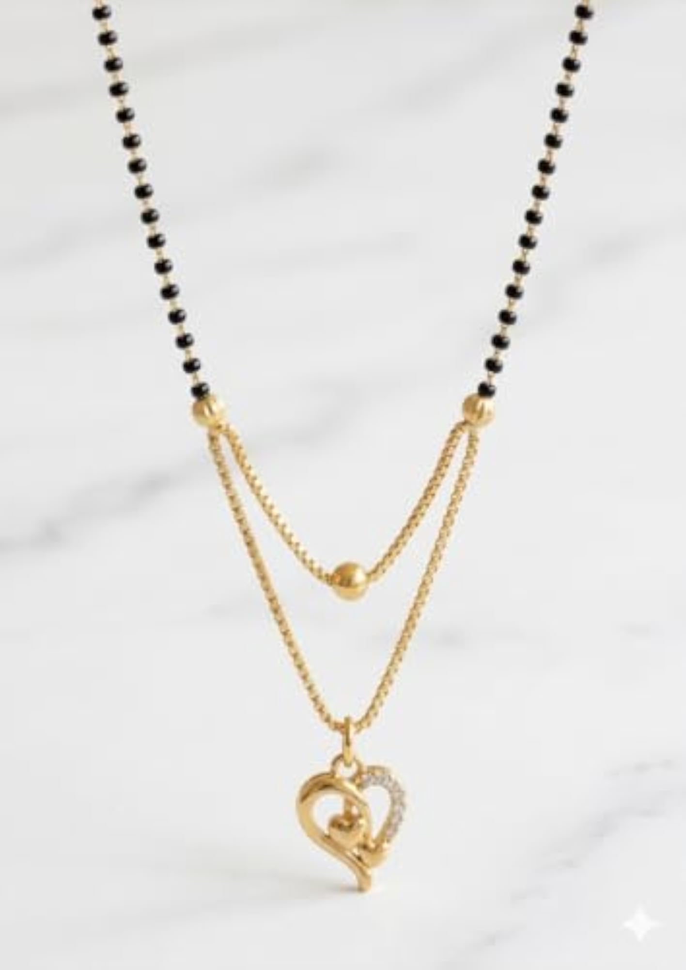AD Mangalsutra with Heart Pendant and Black Bead Chain