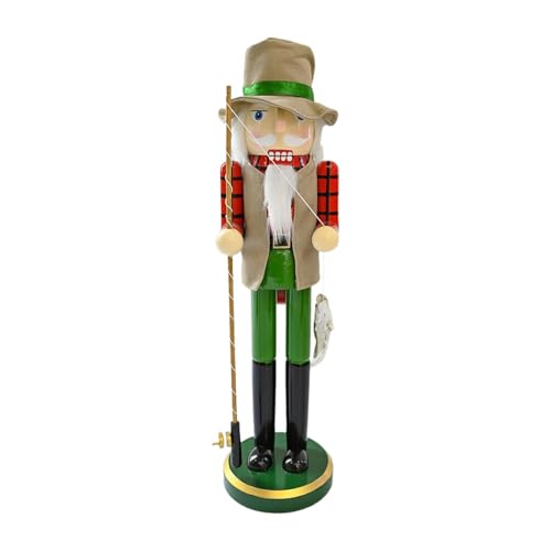 Joberio Figura Cascanueces, Cascanueces Pescador - Figuras de Cascanueces de 14,96 Pulgadas - Pescador de Madera de Navidad con caña de Pescar y Pescado en Mano, Cascanueces de Navidad