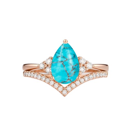 Pear Shaped Gemstone Engagement Rings For Women 10k 14k 18k White Yellow Rose Gold Vintage Wedding Ring Set Moissanite Curved Wedding Band Birthstone Bridal Sets2