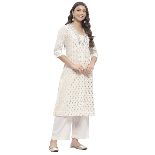 Image of BIBA Women Cotton Gathered Printed Suit Set