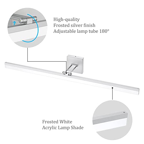 Image of Ralbay 40 inch Silver Bathroom Vanity Light 24W Adjustable Silver Vanity Lighting Modern LED Bathroom Vanity Light Fixtures Over Mirror (6000K Cool White Light)