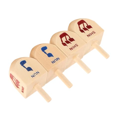 iplusmile 4 piezas Peonzas de Madera Hanukkah Educativo para Juguetes Tradicionales Judíos para Fiesta y Decoración de Hanukkah