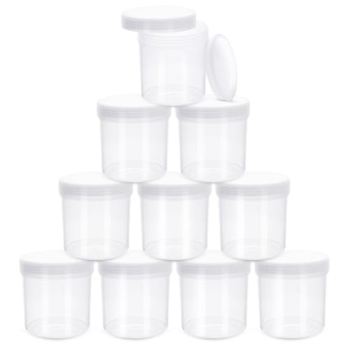 Akamino 8 Pcs Empty Plastic Paint Pail with Lid 0.08 Gallon/300ml Clear Plastic Paint Cans Seal Paint Jars Food Grade Storage Containers for Ink Pigment Liquid DIY Projects Crafts Candy