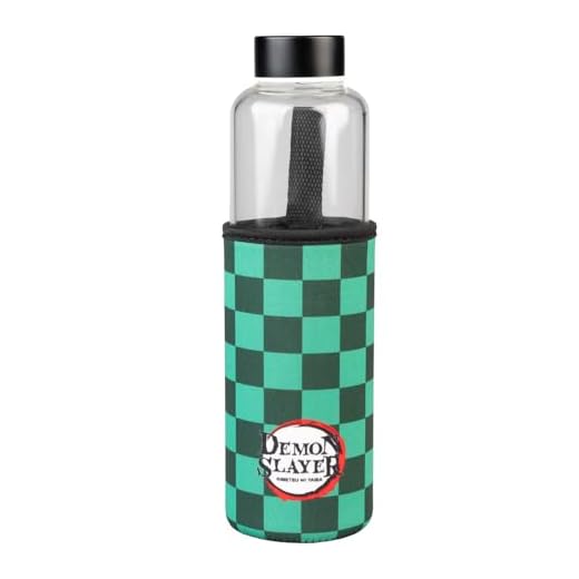 Grupo Erik Botella Agua Cristal Demon Slayer Anime - Botella Agua niños Guardianes de la Noche (Water Bottle) | Botella Cristal 500ml Con Funda Protectora de Neopreno y Asa