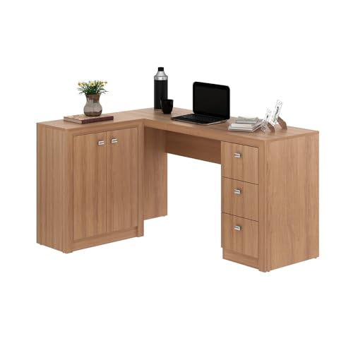 Escrivaninha De Canto 3 Gavetas 2 Portas Me4100 Tecno Mobili - Amêndoa