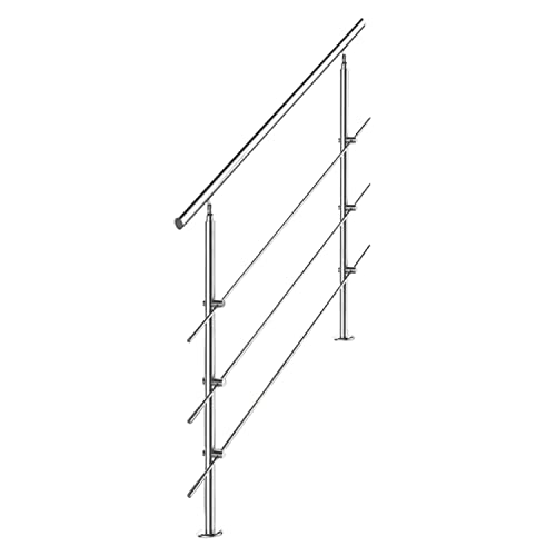 Tubiaz Pasamanos de acero inoxidable para escaleras, barandilla para escaleras, balcones, 100 cm, con 3 travesaños de 42 mm de diámetro, para interior y exterior
