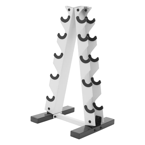 Soporte para mancuernas, 5 niveles, hasta 100 kg, marco en A, soporte para hasta 5 pares de mancuernas, ahorra espacio para el hogar y los gimnasios (color blanco)