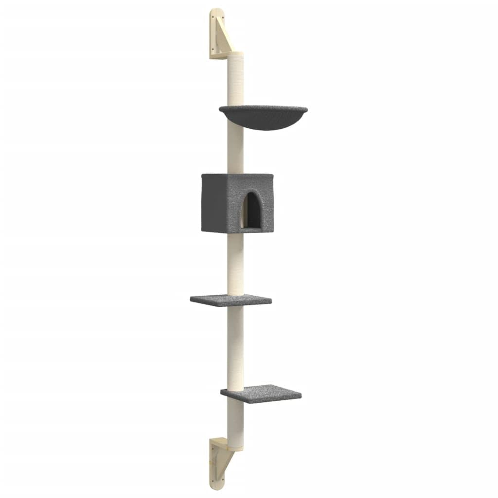 Rascador de pared con columna rascadora, color gris oscuro, 187 cm