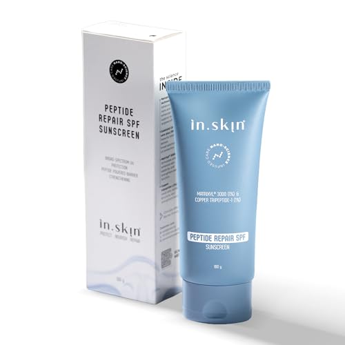 Image of in.skin Peptide Repair SPF 50 PA++++ Sunscreen | Broad Spectrum UV Protection with Matrixyl 3000 & Copper Peptide | Lightweight, Non-Greasy |For Oily, Acne-Prone & Sensitive Skin (100 gm)