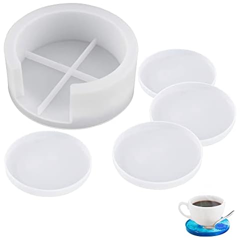 Round Coaster Resin Moulds, 5 PCS Silicone Coaster Mould Set, DIY Coasters Mould Set for Making Cup Mats DIY Home Decoration (Silicone) Cover