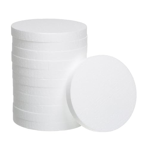 Crafare 8 Inch Round Foam Circles for Crafts 5 Pack 1 Inch Thick Round Polystyrene Craft Discs White for Wedding Holiday Christmas Crafts Making and School Projects DIY