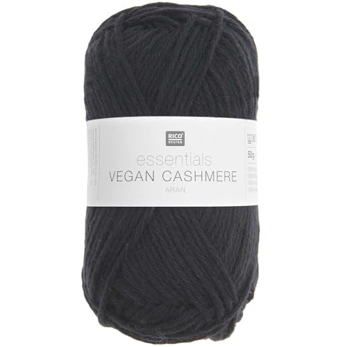 Rico Design Essentials Vegan Cashmere aran, Strickgarn 100% Polyamid, 50g (09 schwarz)