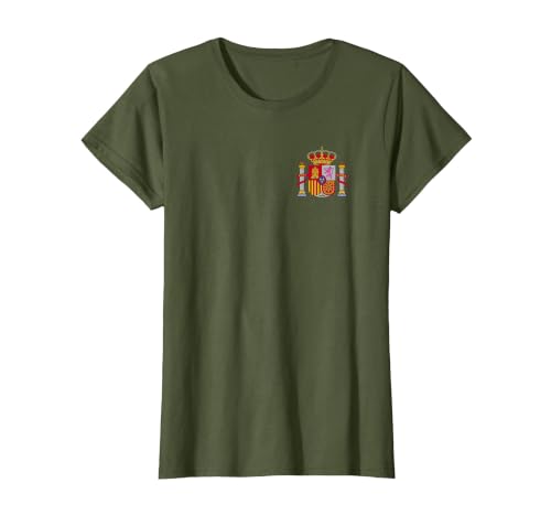 Spain Espana Madrid Mallorca Barcelona Sevilla Coat of arms T-Shirt, Women, Olive Green, X-Large