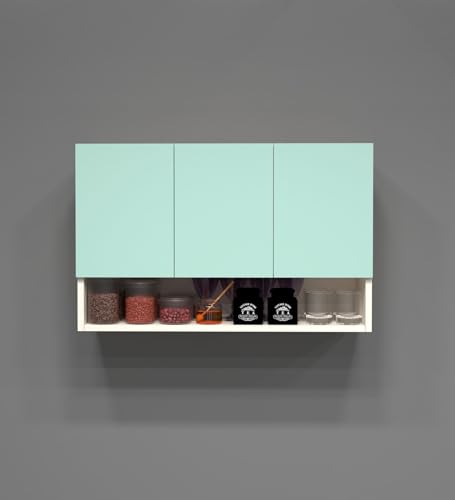 Image of SPECIALITY PANELS 3 Door Wall Cabinet with UV Profile Shutter | Wall Mounted Storage Cabinet for Kitchen Bathroom Living Room | Wooden Wall Cabinet Organizer UV Mint Finish | DIY Assembly