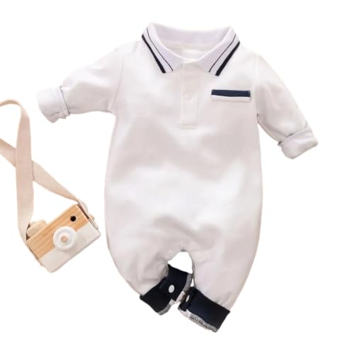 Image of Hopscotch Boys Cotton Solid Full-Sleeve Romper in White Color