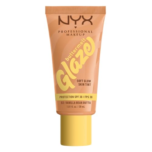 NYX Professional Makeup Buttermelt Glaze Soft Glow Skin Tint + SPF/FPS 30 Foundation 12h Wear Healthy Even Skin Tone Non Greasy Shade: Vanilla Bean Butta