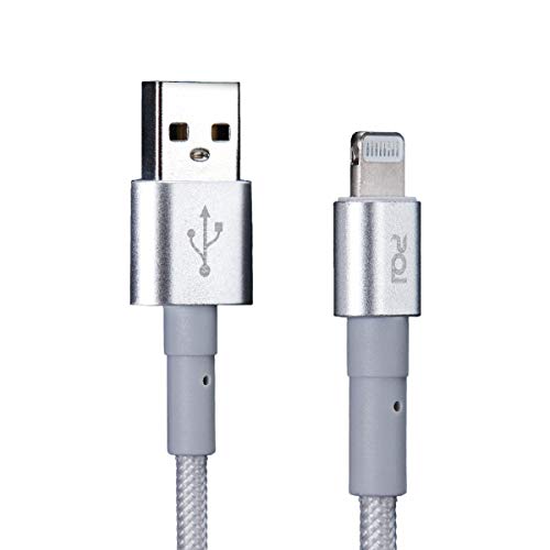 PQI MFi Certified Apple iPhone Charger Cable -Nylon Braided USB C to Lightning Cable - 4.9ft (150cm) Arctic Silver Charging Cord - Compatible with Apple iPhone 12 Pro Max, 11, and More