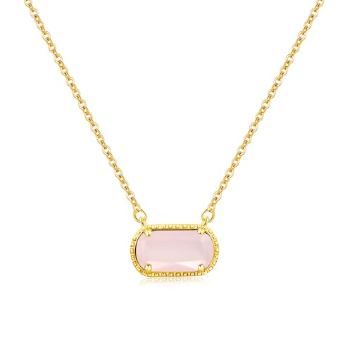 A Golden Cloud June Birthstone Necklace for Women 14k Gold Plated Oval Stone Necklaces Trendy Preppy...