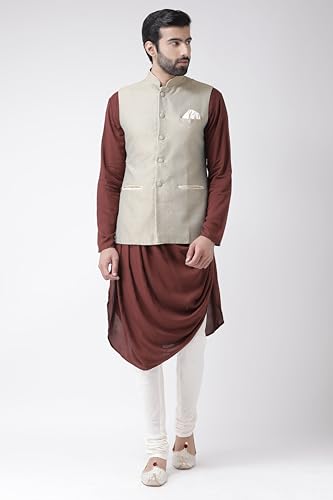 Image of KISAH Nehru Jacket for Men - Jacquard Silk Blend Modi Jacket | Ethnic & Formal Waist Coat for Weddings, Parties & Office Wear