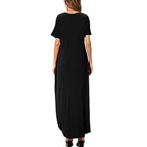 HUSKARY Women's Summer Maxi Dress Casual Loose Pockets Long Dress Short Sleeve Split - immagine 3