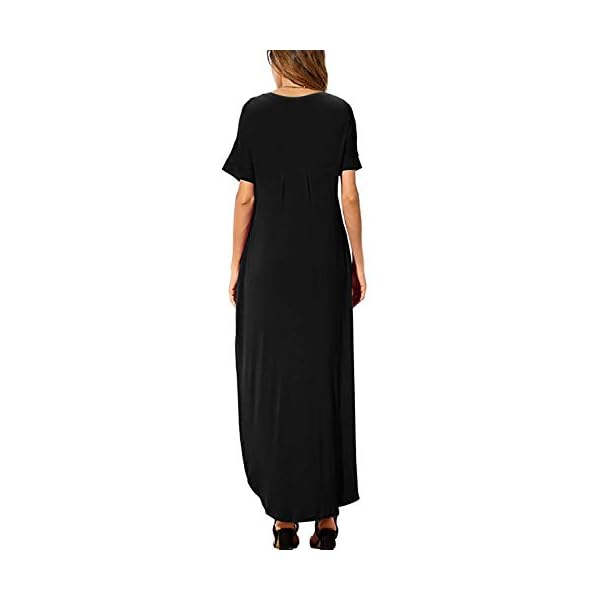 HUSKARY-Womens-Summer-Maxi-Dress-Casual-Loose-Pockets-Long-Dress-Short-Sleeve-Split HUSKARY Womens Casual Pocket Beach Long Dress Short Sleeve Split Loose Maxi Dress, Black 01, Large
