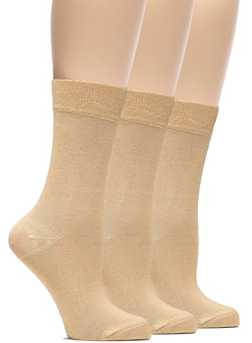 Hugh Ugoli Womens Bamboo Dress Socks, Extremely Soft, Thin, Crew Socks for Business Trouser Casual, Non-Binding, 3-6 Pairs