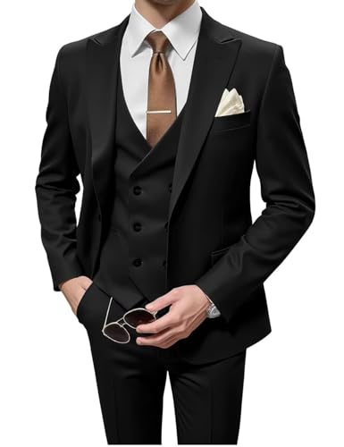 Men's Suits 3 Piece Double Breasted Suit Men Slim Fit Wedding Suits for Men One Button Blazer Jacket Vest Pants Set