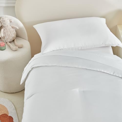 Image of Kids Comforter Sheet Set - Soft and Breathable Bed Set Includes Quilted Comforter, Fitted Sheet, Flat Top Sheet, Pillowcase and Toddler Pillowcase for Toddler - 5 Pieces Toddler Bedding Set White