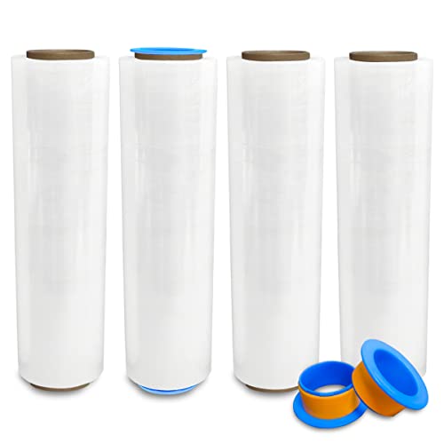 4 Rolls x 18' x 1500 FT x 80 Gauge Clear Non-Stretch Heavy Duty Plastic Stretch Wrap Shrink Film | Shipping Packaging Moving Packing Logistics | Thicker Extra Durable Film | Wrap Holder Included