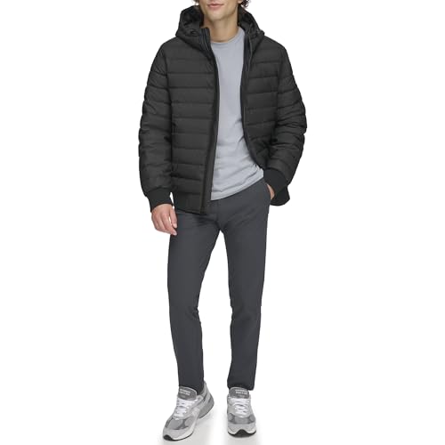 Image of DKNY Men's Quilted Performance Hooded Bomber Jacket