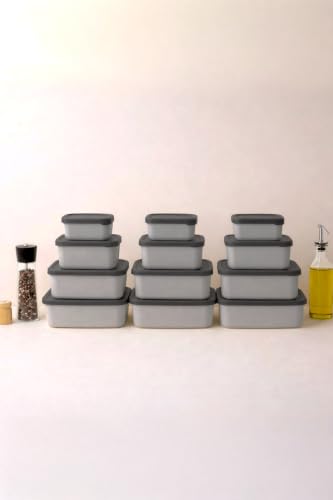 Saklama Kabı, 12'li Dikdörtgen Seti (0,43 Ml-0,83 Ml-1.6L-2.6L) Mikrodalga ve Dondurucu Uyumlu, Grı