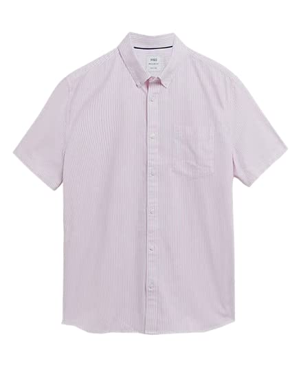 Image of Marks & Spencer Mens Striped Cotton Collared Neck Regular Fit Oxford Shirt