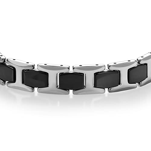 Gem Stone King Men’s Solid Shiny Silver and Black IP Shiny Polished Tungsten Link Bracelet 8.25 Inches in Length with Fold Over Safety Clasp3