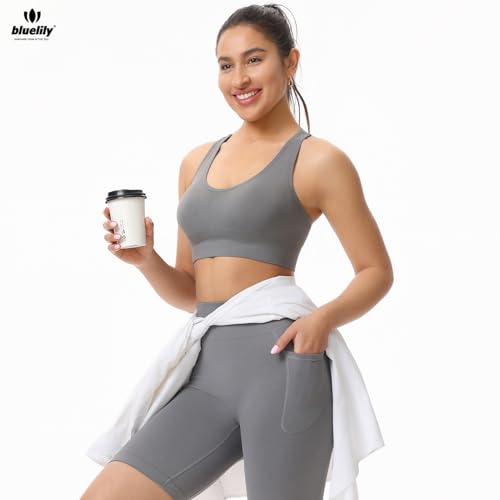 Image of High Support Sports Bras for Women,Criss Cross Strappy Back Seamless Padded