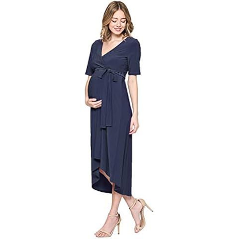 Hello MIZ Women's High-Low Surplice Wrap Maternity Dress with Waist Belt (L. - blue - Small Cover