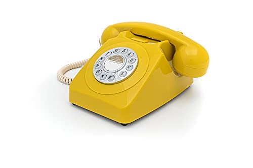 Téléphone bouton poussoir GPO 746 jaune pour sublimer votre décoration de salon rétro