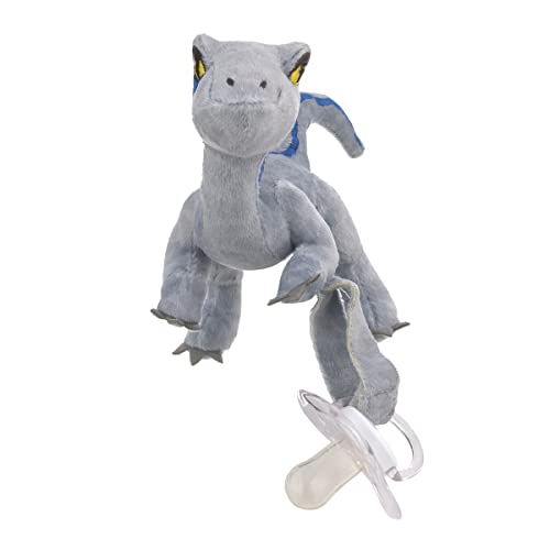 Image of NoJo Welcome to The Universe Baby Jurassic World Plush Grey Raptor Dinosaur Pacifier Buddy