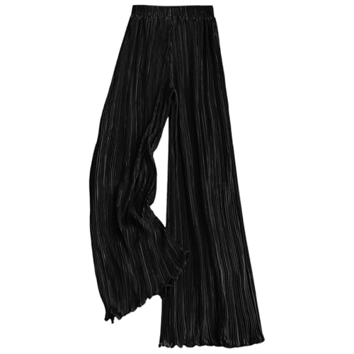 WANLUOSUX Black Plisse Pants for Women Dressy Silk Wide Leg Pants Palazzo Pleated...