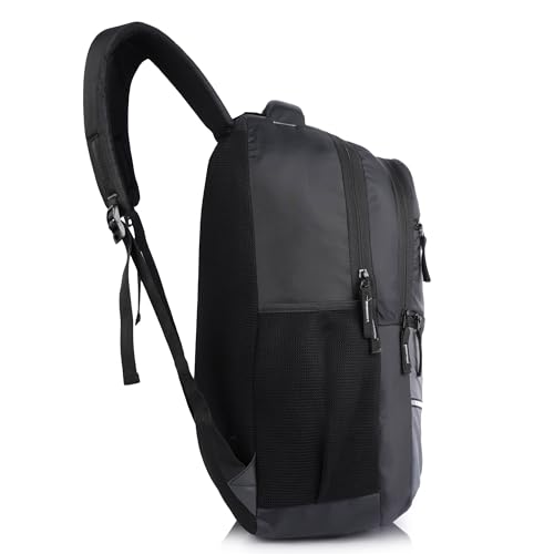 Image of Half Moon 30L Laptop Backpack for Men & Women, Polyester, Water Resistant, Padded Sleeve with Reflective Strip, Black & Grey