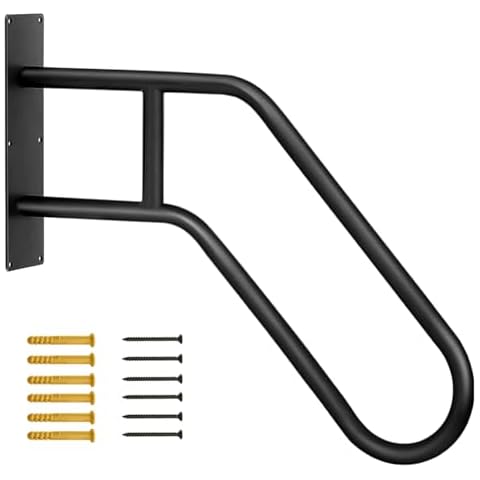 Upgrade Handrails for Outdoor Step Black Safe Grab Bar Railing Wall Mount 1-3 Steps Heavy Duty Railing for Elderly, Kids, Disabled, Pregnant Women Used Walls for Garage Porch Patio Garden Entrance Cover