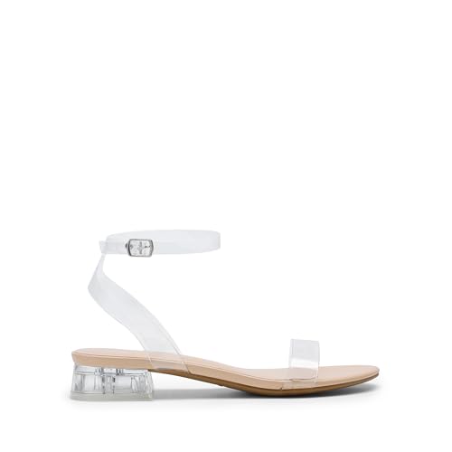 Image of DREAM PAIRS Women Black White Nude Clear Sandals Low Heel Dressy Sandals Ankle Strap Open Toe Chunky Block Heeled Summer Classic Comfortable Flat Shoes