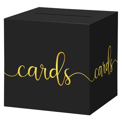 Image of Hooqict Black Card Box with Slot 9.1 inch Gold Foil Gift Card Box for Party, Graduation, Wedding Reception, Birthday, Bridal or Baby Shower, Raffle Ticket Money Envelope Holder