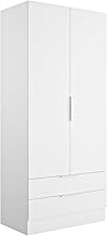 Composad | ESPRESSO Line Wardrobe with 2 Doors and 2 Drawers, Storage Cabinet, Space-Saving, for Bedroom, Laundry Room, 81.7 x 184.5 x 46 cm, White, Made in Italy