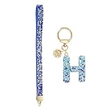 QUARKZMAN Llavero Inicial Para Mujeres Letra H Con Corazón Y Piedras Rhinestone Para Mochila Bolso Llave De Coche Accesorios Lanyard Azul