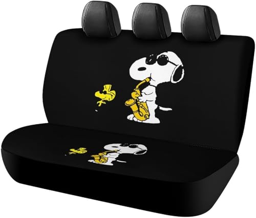 後部座席カバー カーシートカバー ピーナッツ スヌーピー 音楽 車用ベンチシート 後席クッションカバー リアシートカバー 軽/普通車/SUV後部座席対応 取付簡単 通気 汚れに強 滑り止め 車シード保護 人気 四季通用