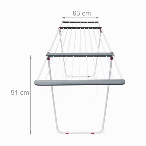 Miniatura 5 de Relaxdays Tendedero Plegable, Soporte Secar Ropa Extensible De Pie, Hierro, 18m Largo De Tendido, 91x63x199 Cm, Blanco