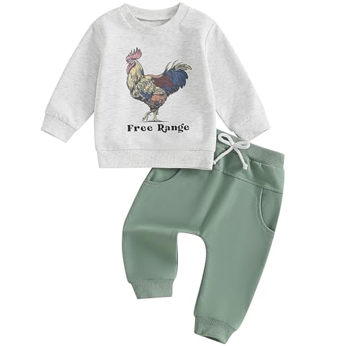 Image of Pudcoco Toddler Baby Boys Girls Fall Clothes Farm Animal Outfit Horse Cow Chicken Sweatshirt and Jogger Pants Set