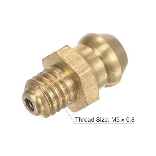 Image of uxcell Brass Straight Grease Fitting M5 x 0.8mm Thread Hydraulic Grease Fitting Accessories, 20Pcs